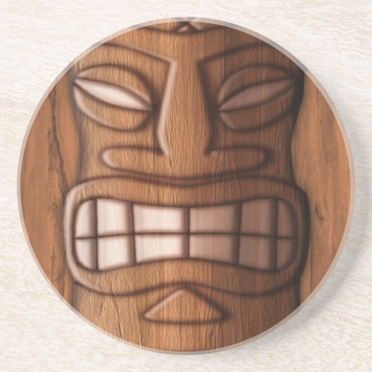 Wooden Tiki Mask Zandsteen Onderzetter (Voorkant)