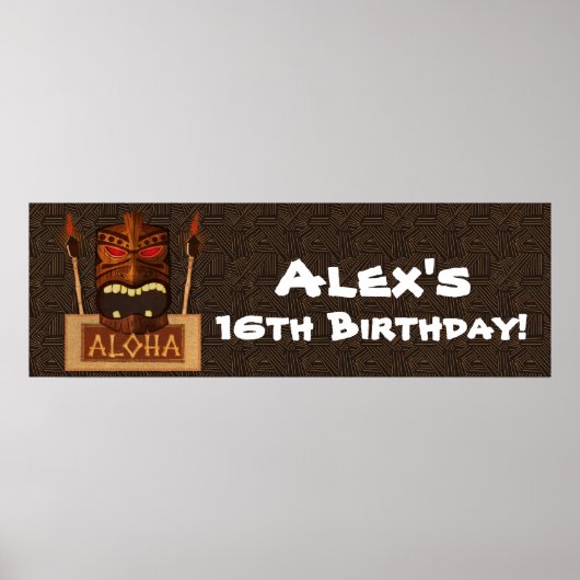 Wooden Tiki  Retro ALOHA Luau Party Banner Poster (Voorkant)