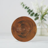 Wooden Tree Stump Carved Heart Weddenschap Kaart (Staand voorkant)