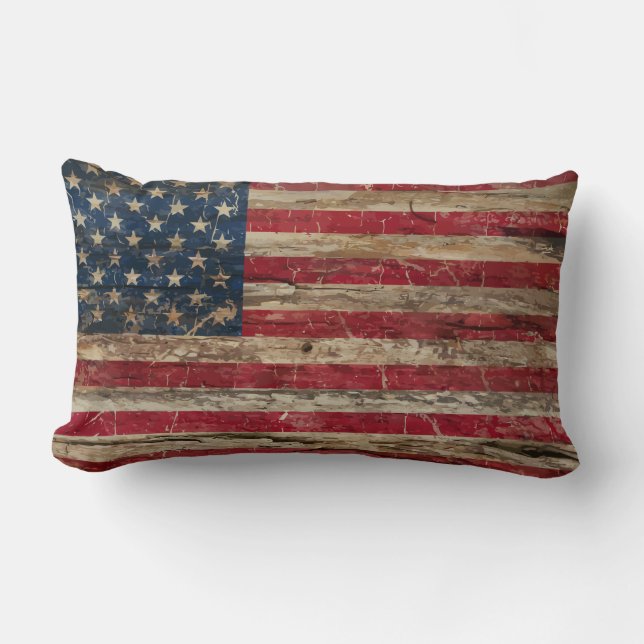 Wooden  Unieschandk en Amerikaanse vlag Kussen (Voorkant)