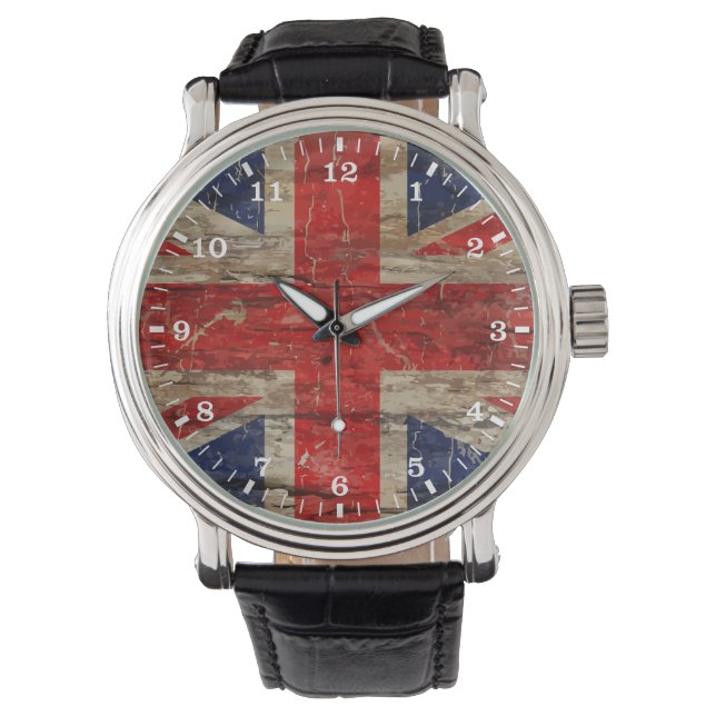 Wooden  Union Jack Flag Horloge (Voorkant)