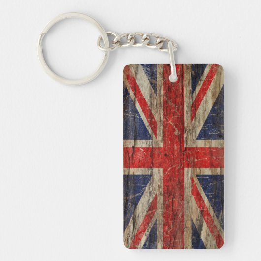 Wooden  Union Jack Flag Sleutelhanger (Voorkant)
