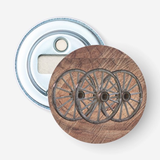  Wooden Wagon Wheels Button Flesopener (Voorkant)