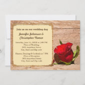 Wooden Wall & Red Rose Wedding Invitation Kaart (Voorkant)