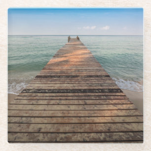 Wooden Wandelpad en Zee in de zomer Glazen Onderzetter