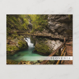 Wooden weg door Vintgar Gorge canyon Briefkaart