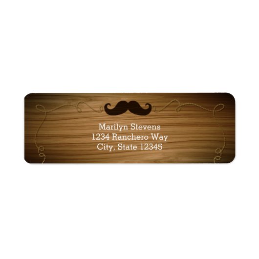 Wooden Western Rope Mustache Party Adresetiketten Etiket (Voorkant)