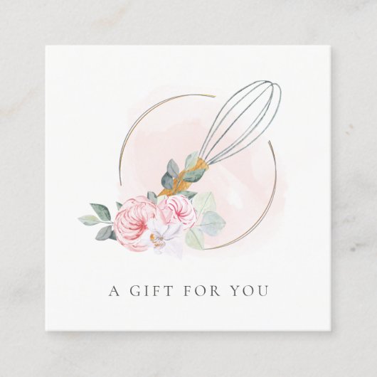 Wooden Whisk Blush Pink Floral Gift Certificate Vierkante Visitekaartje (Voorkant)