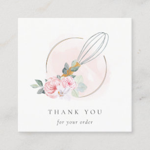 Wooden Whisk Blush Waterverf Flora Chef Dank je Vierkante Visitekaartje