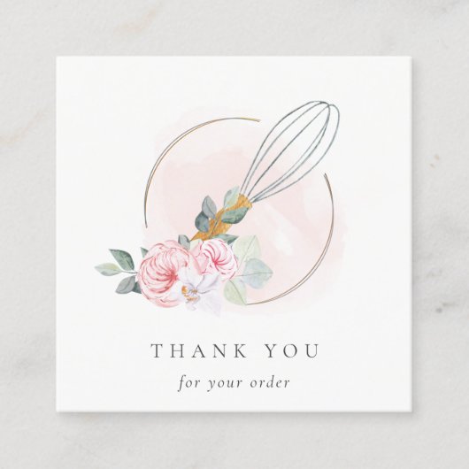 Wooden Whisk Blush Waterverf Flora Chef Dank je Vierkante Visitekaartje (Voorkant)