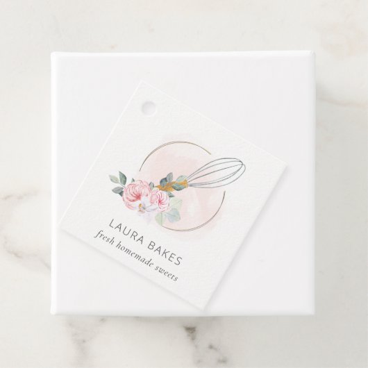 Wooden Whisk Blush Waterverf Floral Chef Logo Bedankjes Labels (In situ)