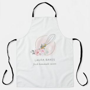 Wooden Whisk Blush Waterverf Floral Chef Logo Schort