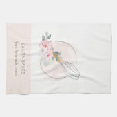 Wooden Whisk Blush Waterverf Floral Chef Logo Theedoek (Horizontaal)