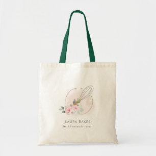Wooden Whisk Blush Waterverf Floral Chef Logo Tote Bag