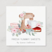 Wooden Whisk Blush Waterverf Floral Chef Logo Vierkante Visitekaartje (Voorkant)