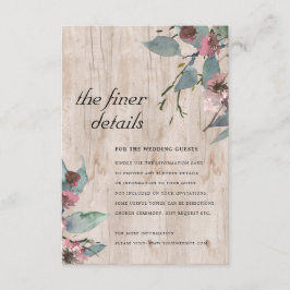 Wooden Wilde Roze Eucalyptus Floral Wedding Detail Informatiekaartje