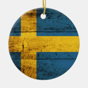 Wooden Zweden vlag Keramisch Ornament