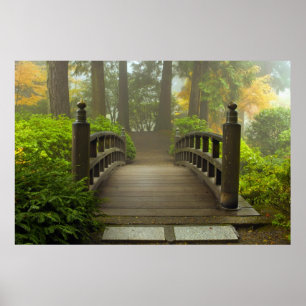 Woodenbrug in het Poster van de Japanse tuin