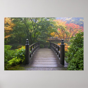 Woodenbrug in het Poster van de Japanse tuin