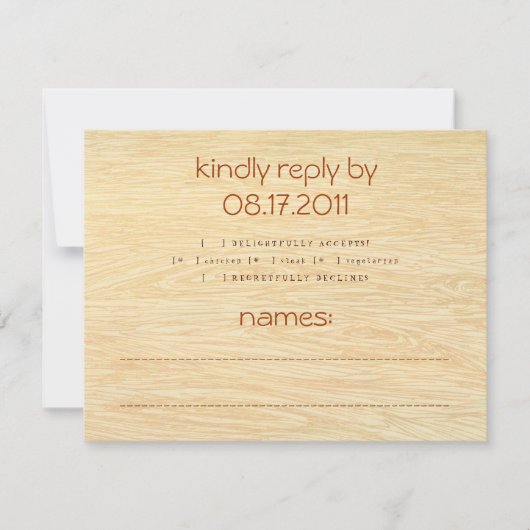 Woodgrain-antwoordkaart RSVP Kaartje (Voorkant)