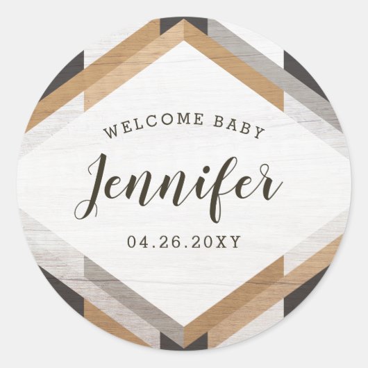Woodgrain Collage Neutraal Baby shower Sticker (Voorkant)