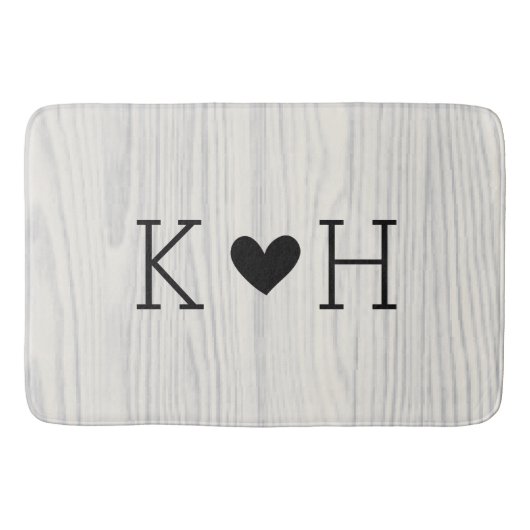 Woodgrain Couple's Initialen Personalized Wedding Badmat (Voorkant)