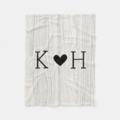 Woodgrain Couple's Initialen Personalized Wedding Fleece Deken (Voorkant)