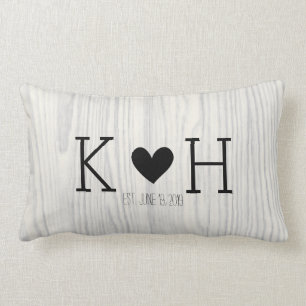 Woodgrain Couple's Initialen Personalized Wedding Kussen