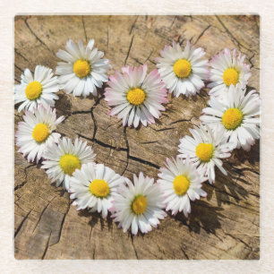 Woodgrain en Daisies Glazen Onderzetter