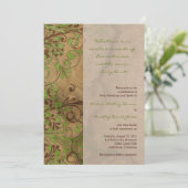 Woodgrain Floral Green Wedding Invitation Kaart (Staand voorkant)