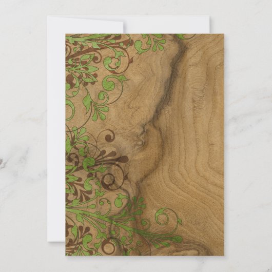 Woodgrain Floral Green Wedding Invitation Kaart (Achterkant)