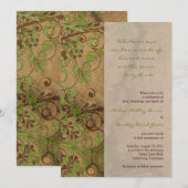 Woodgrain Floral Green Wedding Invitation Kaart (Voorkant / Achterkant)