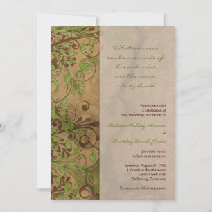 Woodgrain Floral Green Wedding Invitation Kaart