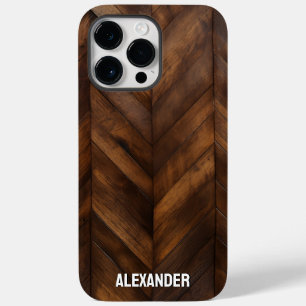 Woodgrain Gelakt Hout Visgraat Aangepaste Naam Case-Mate iPhone 14 Pro Max Hoesje