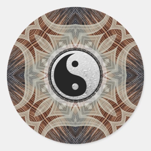Woodgrain Geometrische Kunst Yin Yang Sticker (Voorkant)