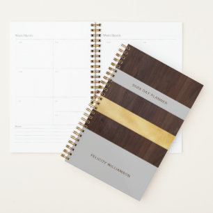 Woodgrain Gold en Grey Stripe Modern Retro Planner