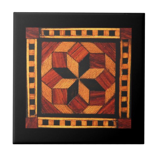 Woodgrain Inlay Pattern Ceramic Tile Tegeltje (Voorkant)