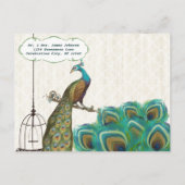 Woodgrain Lattice Peacock Vogelkooi Save the Date Aankondigingskaart (Achterkant)