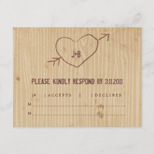 Woodgrain met Heart Response Card RSVP Kaartje