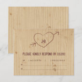 Woodgrain met Heart Response Card RSVP Kaartje (Voorkant / Achterkant)