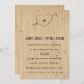 Woodgrain met Heart Wedding Invitation Kaart (Voorkant / Achterkant)