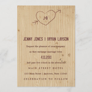 Woodgrain met Heart Wedding Invitation Kaart