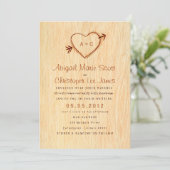 Woodgrain met Heart Wedding Invitation Kaart (Staand voorkant)