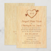 Woodgrain met Heart Wedding Invitation Kaart (Voorkant / Achterkant)
