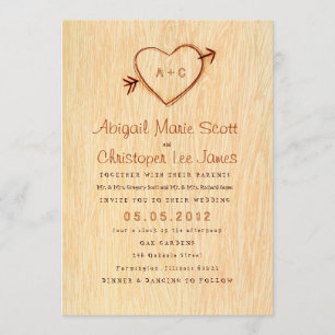 Woodgrain met Heart Wedding Invitation Kaart