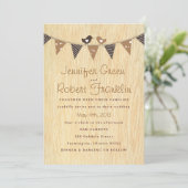 Woodgrain met Tortelduifjes op de Uitnodiging van  (Staand voorkant)