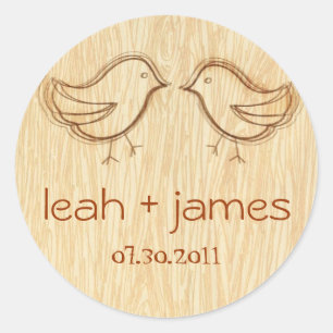Woodgrain met Tortelduifjes Sketch Sticker Label