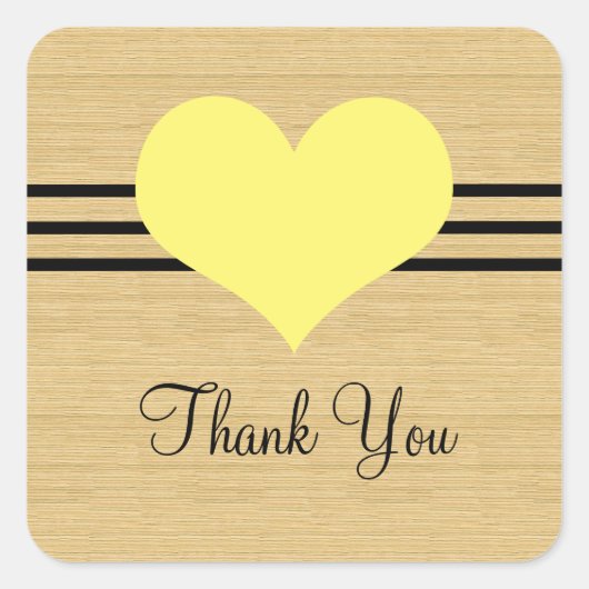 Woodgrain Mod Heart Dank je Stickers, Geel Vierkante Sticker (Voorkant)