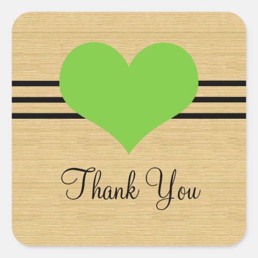 Woodgrain Mod Heart Dank je Stickers, Groen Vierkante Sticker (Voorkant)