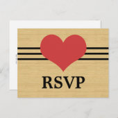 Woodgrain Mod Heart RSVP Briefkaart, rood Uitnodiging Briefkaart (Voorkant / Achterkant)